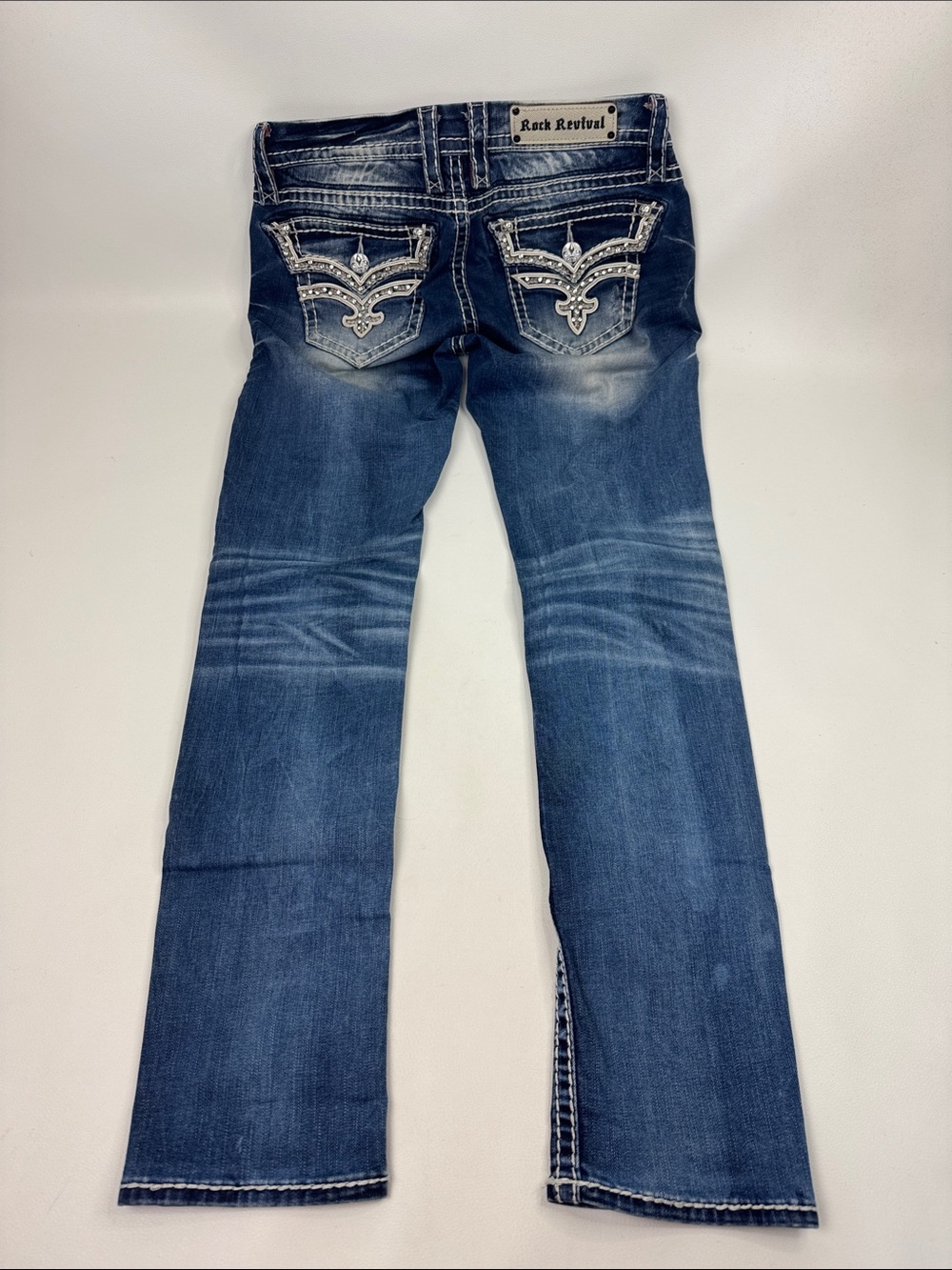 Rock Revival Etty Skinny Blue Jeans Embellished Pockets 29 stretch